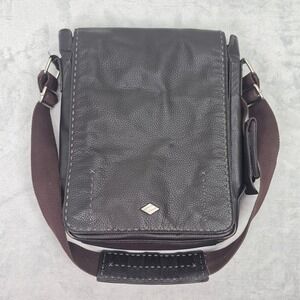 Joseph Abboud Mens Brown Pebbled Leather Messenger Crossbody Bag Whipstitch